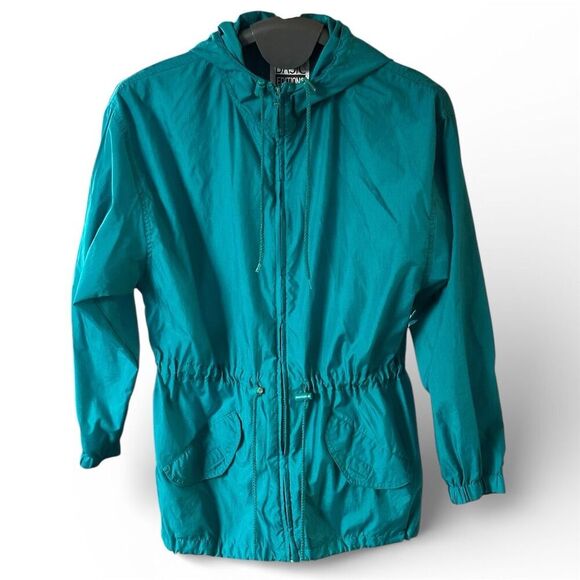 Basic Editions Jackets & Blazers - Basic Editions Women's Teal Hooded Windbreaker Jacket Size S Vintage